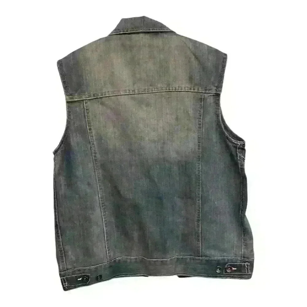 Vintage Blue Denim Vest Men's XL Sleeveless Jean Jacket Casual - Picture 2 of 4